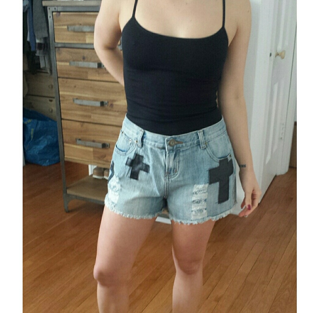 Denim Jean with vegan leather cross patches
